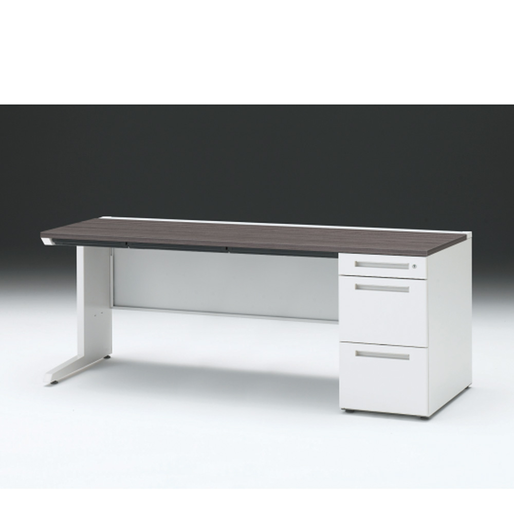 CZRデスク 片袖デスク CZR-187CBC-981 浅型センター引出し付  シリンダー錠W1800× D700 [ 本体: ホワイトW・天板: 81 / アッシュドオークD]