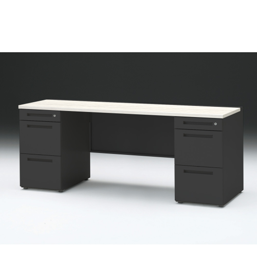 CZRデスク 両袖デスク CZR-186KAC-161 センター引出しなし  シリンダー錠W1800× D600 [ 本体: ブラックT・天板: 61 / アッシュドパインL]