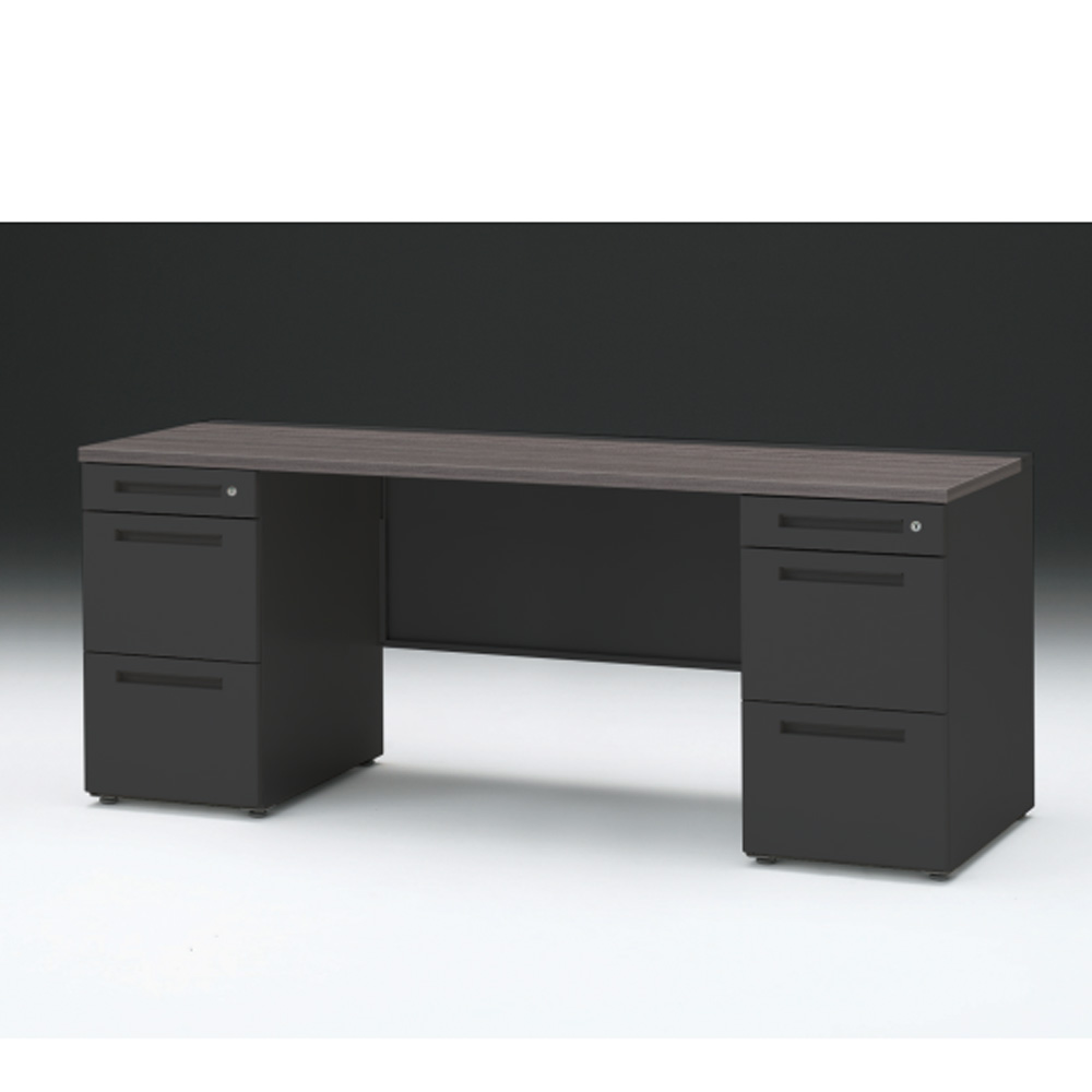 CZRデスク 両袖デスク CZR-186KAC-181 センター引出しなし  シリンダー錠W1800× D600 [ 本体: ブラックT・天板: 81 / アッシュドオークD]