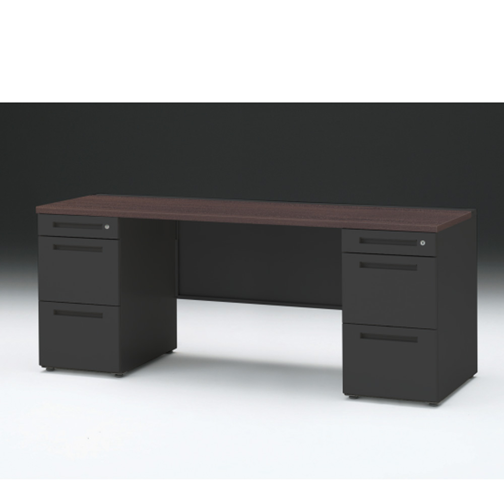 CZRデスク 両袖デスク CZR-186KAC-182 センター引出しなし  シリンダー錠W1800× D600 [ 本体: ブラックT・天板: 82 / ブラックウォールナットD]