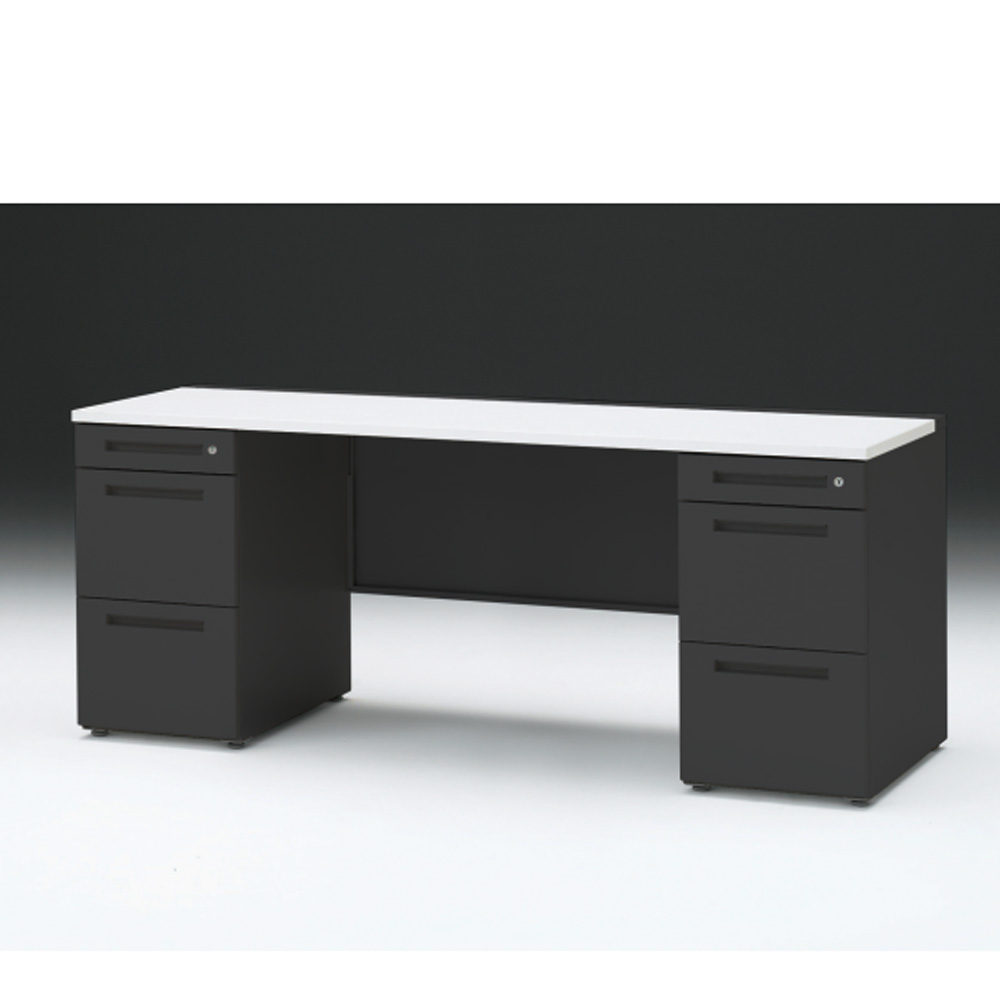 CZRデスク 両袖デスク CZR-186KAC-1W9 センター引出しなし  シリンダー錠W1800× D600 [ 本体: ブラックT・天板: W9 / ホワイトW]