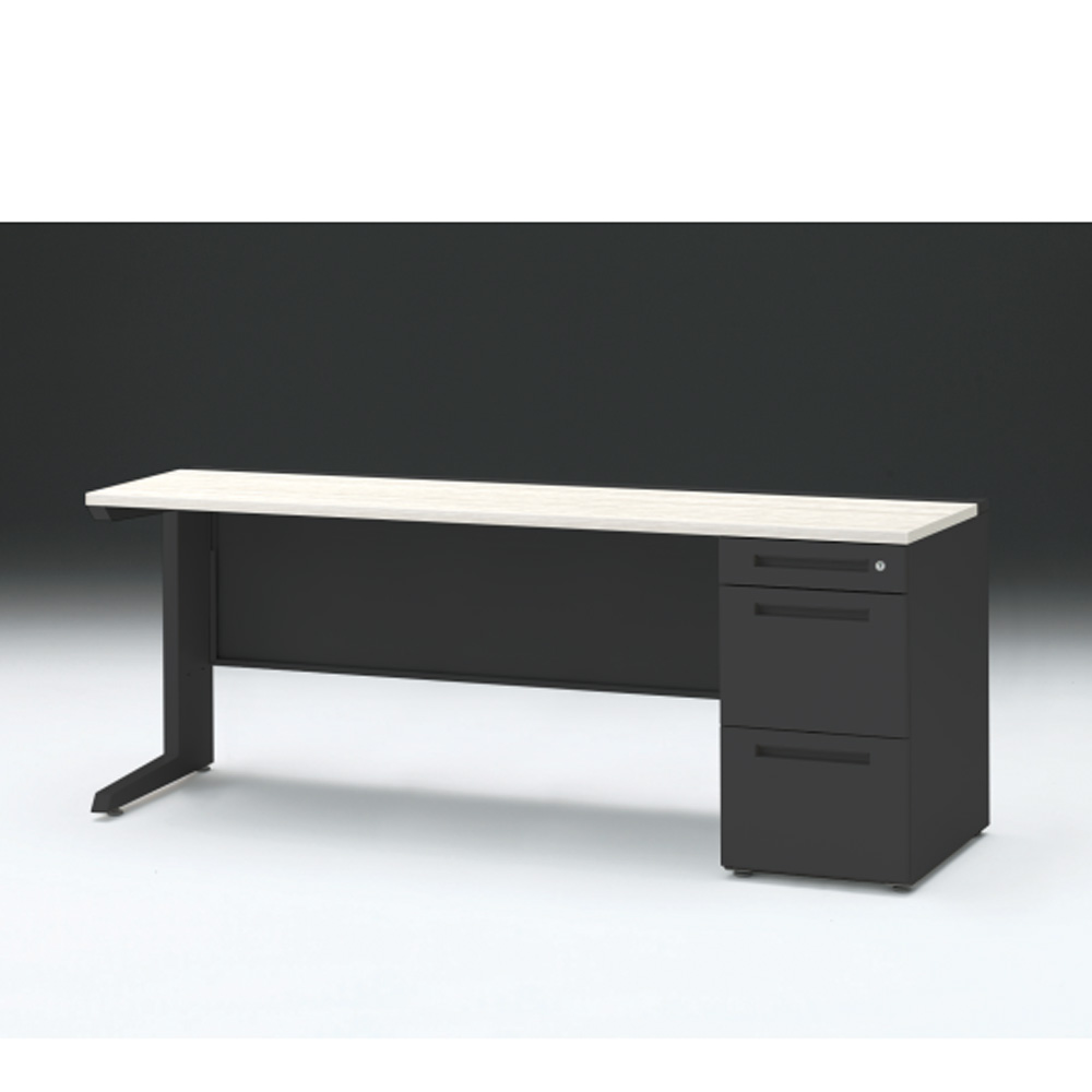 CZRデスク 片袖デスク CZR-186SBC-161 センター引出しなし  シリンダー錠W1800× D600 [ 本体: ブラックT・天板: 61 / アッシュドパインL]
