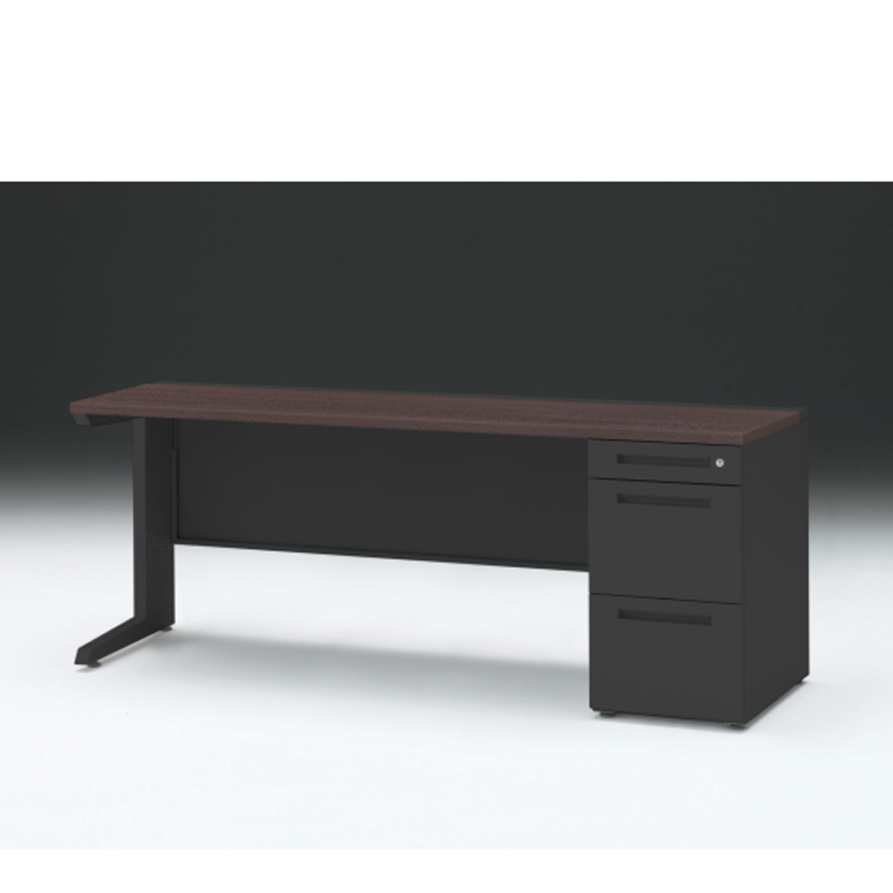 CZRデスク 片袖デスク CZR-186SBC-182 センター引出しなし  シリンダー錠W1800× D600 [ 本体: ブラックT・天板: 82 / ブラックウォールナットD]