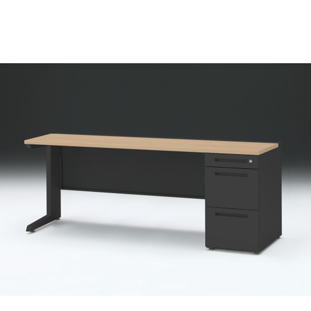CZRデスク 片袖デスク CZR-186SBC-192 センター引出しなし  シリンダー錠W1800× D600 [ 本体: ブラックT・天板: 92 / ホワイトオークM]