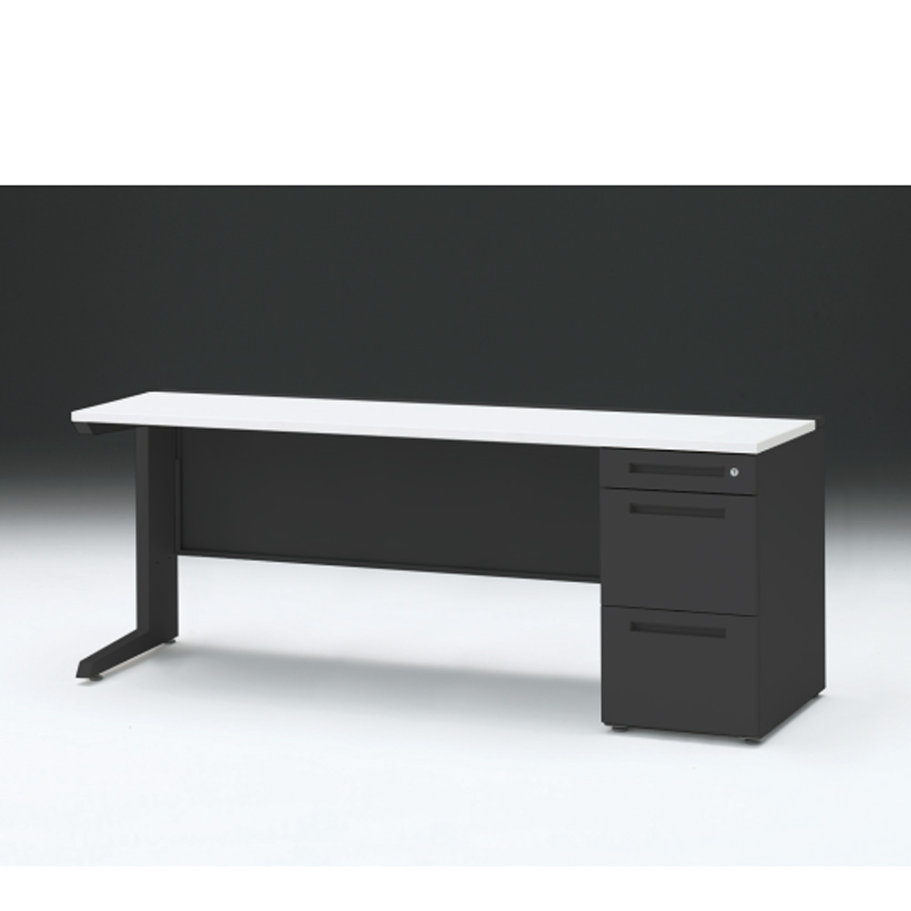 CZRデスク 片袖デスク CZR-186SBC-1W9 センター引出しなし  シリンダー錠W1800× D600 [ 本体: ブラックT・天板: W9 / ホワイトW]