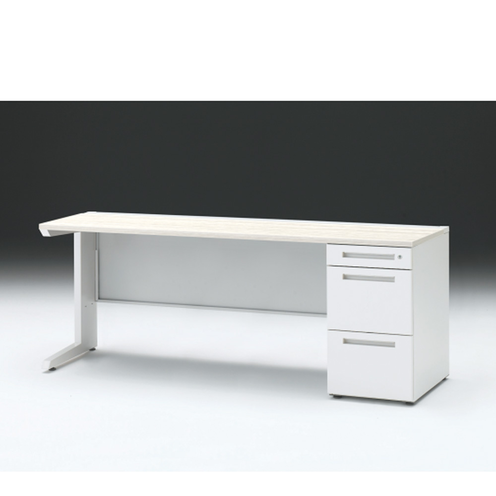 CZRデスク 片袖デスク CZR-186SBC-961 センター引出しなし  シリンダー錠W1800× D600 [ 本体: ホワイトW・天板: 61 / アッシュドパインL]