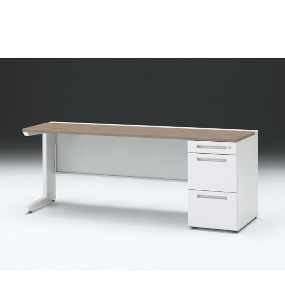 CZRデスク 片袖デスク CZR-186SBC-971 センター引出しなし  シリンダー錠W1800× D600 [ 本体: ホワイトW・天板: 71 / アッシュドオークM]