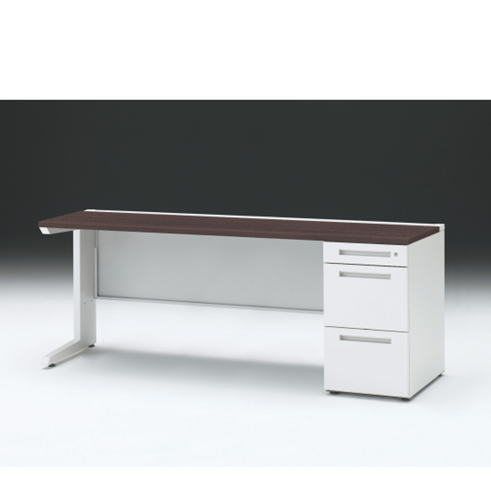 CZRデスク 片袖デスク CZR-186SBC-982 センター引出しなし  シリンダー錠W1800× D600 [ 本体: ホワイトW・天板: 82 / ブラックウォールナットD]