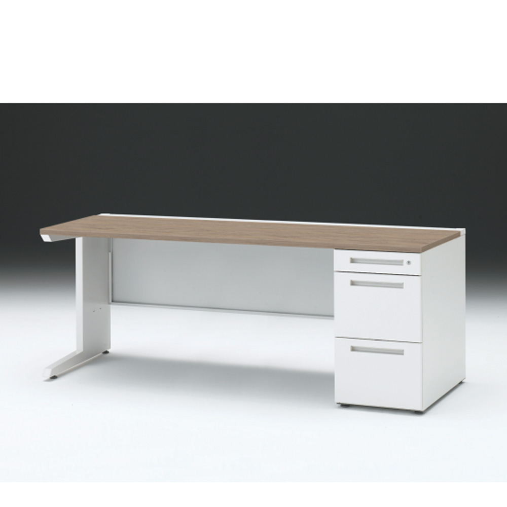 CZRデスク 片袖デスク CZR-187SBC-971 センター引出しなし  シリンダー錠W1800× D700 [ 本体: ホワイトW・天板: 71 / アッシュドオークM]