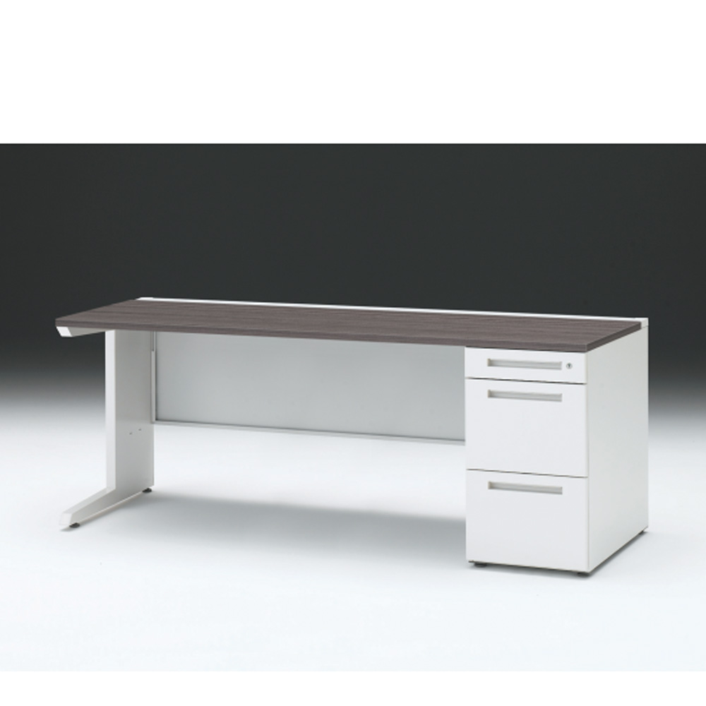 CZRデスク 片袖デスク CZR-187SBC-981 センター引出しなし  シリンダー錠W1800× D700 [ 本体: ホワイトW・天板: 81 / アッシュドオークD]