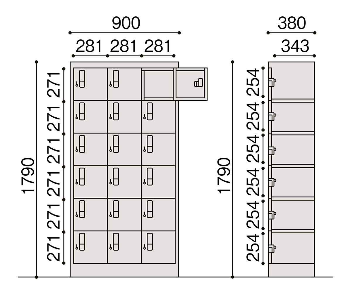 多人数ロッカー 18人用 南京錠型 HDT-6336NL-WE [ ホワイトグレー ]