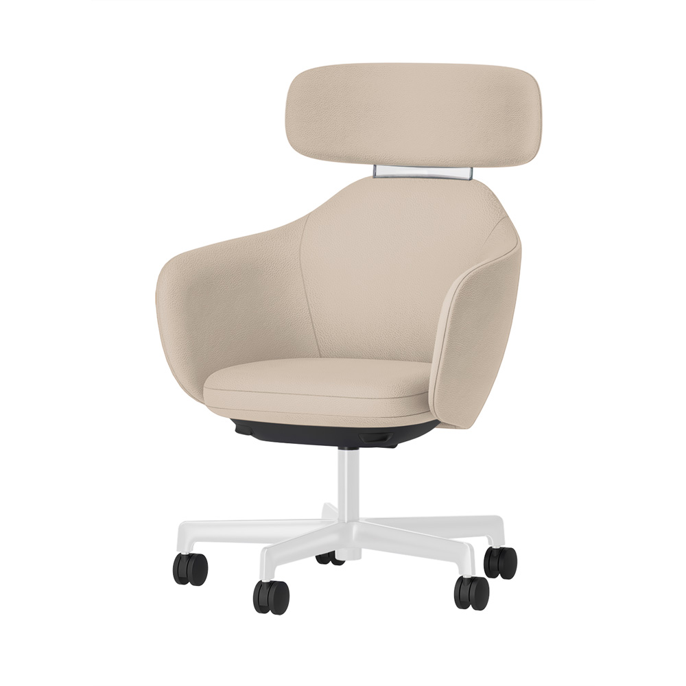 BIWA NST1KF-GT920 high-type ( ハイタイプ ) 5本昇降脚 KF / Synthetic Leather ( Knoll - Prairie ) ナイロン双輪キャスター [ Leg: GT9/ Gloss White T | Backlest&Seat : 20 / Stone ]