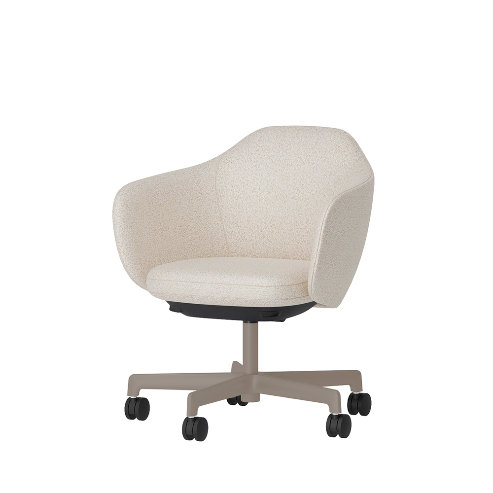 BIWA NST1KFM-Z920 low-type  (ロータイプ ) 5本昇降脚 CM / Fabric ( Sable ) ナイロン双輪キャスター [ Leg: F5/ Satin Soft taupe | Seat : H8 / Milky white ]