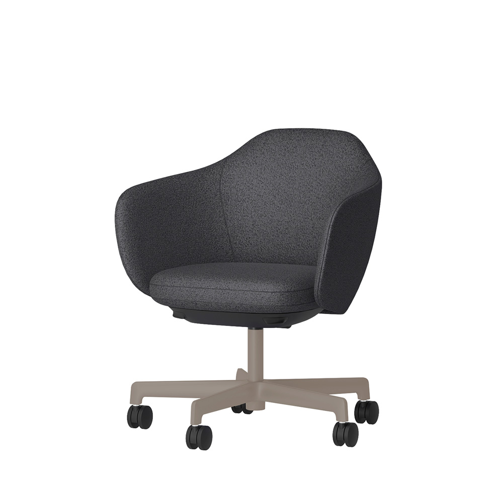 BIWA NST2CM-F5C5 low-type  (ロータイプ ) 5本昇降脚 CM / Fabric ( Sable ) ナイロン双輪キャスター [ Leg: F5/ Satin Soft taupe | Seat : W2 / Off black W ]