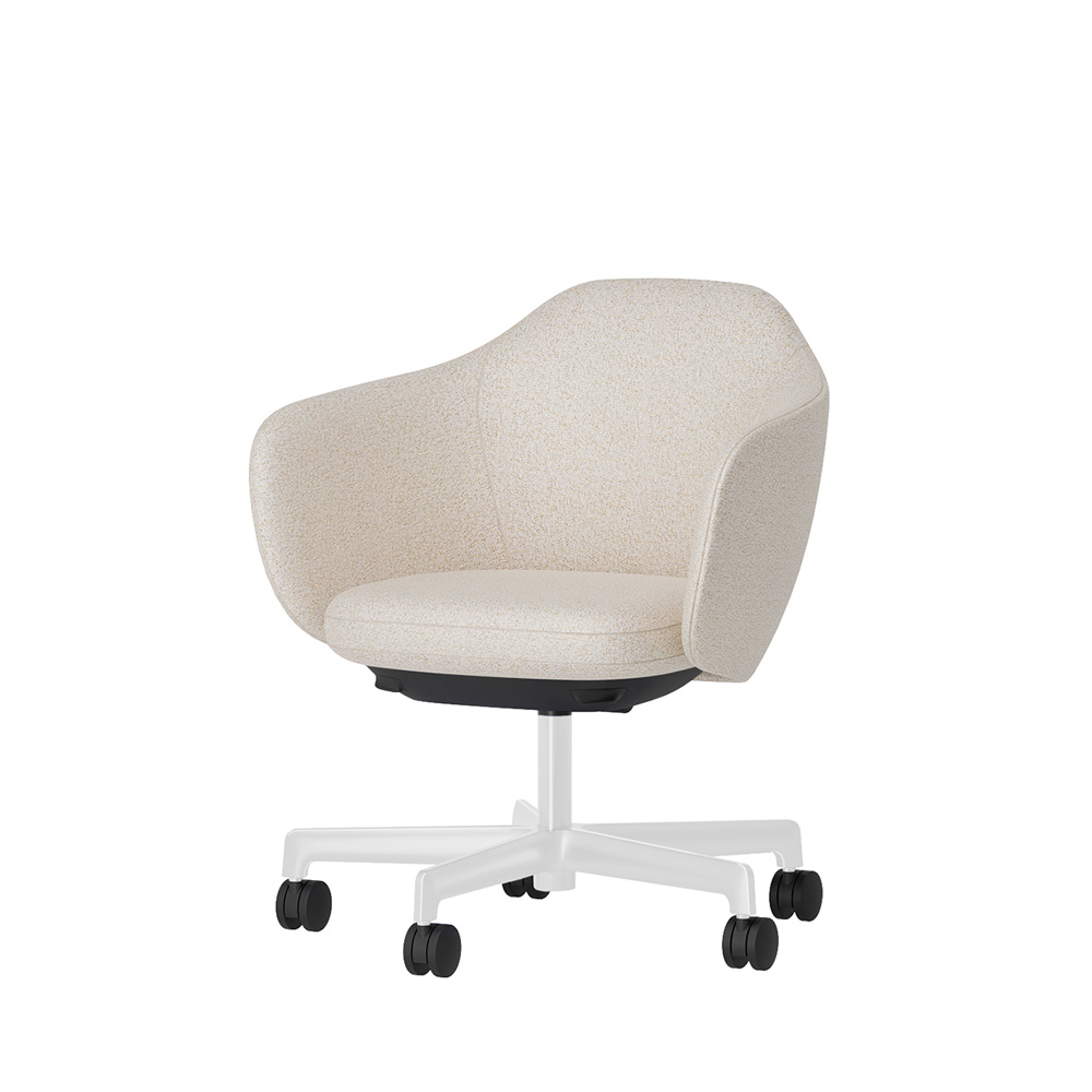 BIWA NST2CMM-GT1W2 low-type  (ロータイプ ) 5本昇降脚 CM / Fabric ( Sable ) ナイロン双輪キャスター [ Leg: GT9/ Gloss White T | Seat : H8 / Milky white ]