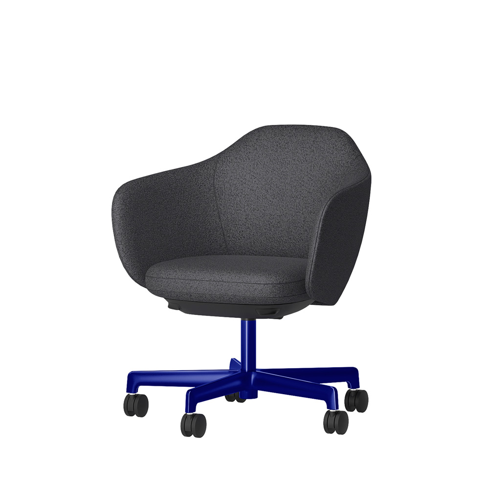 BIWA NST2CM-GV3C5 low-type  (ロータイプ ) 5本昇降脚 CM / Fabric ( Sable ) ナイロン双輪キャスター [ Leg: GV3/ Gloss Ultramarine | Seat : W2 / Off black W ]
