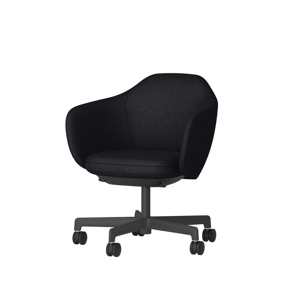 BIWA NST2KE-W203 low-type  (ロータイプ ) 5本昇降脚 KE / Fabric ( Knolll - Hourglass ) ナイロン双輪キャスター [ Leg: W2/ Satin Off blacjk W | Seat : 28 / Caviar ]