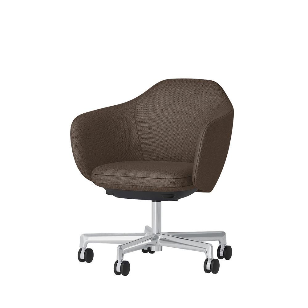 BIWA NST2KE-Z912 low-type  (ロータイプ ) 5本昇降脚 KE / Fabric ( Knolll - Hourglass ) ナイロン双輪キャスター [ Leg: Z9/ Aliminium Mirror | Seat : 22 / Mocha ]