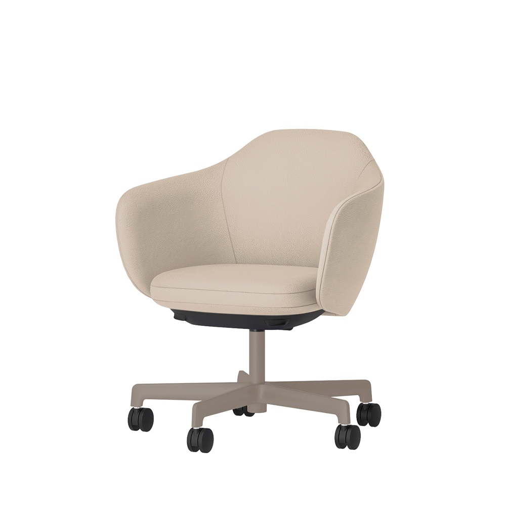 BIWA NST2KF-F527 low-type  (ロータイプ ) 5本昇降脚 KF / Synthetic Leather ( Knoll - Prairie ) ナイロン双輪キャスター [ Leg: F5/ Satin Soft taupe | Seat : 20 / Stone ]