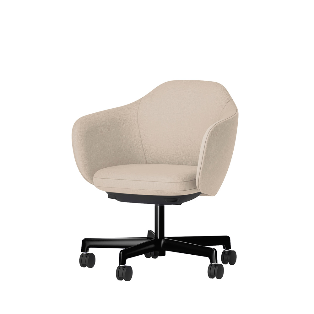 BIWA NST2KF-GT127 low-type  (ロータイプ ) 5本昇降脚 KF / Synthetic Leather ( Knoll - Prairie ) ナイロン双輪キャスター [ Leg: GT1/ Gloss Black T | Seat : 20 / Stone ]