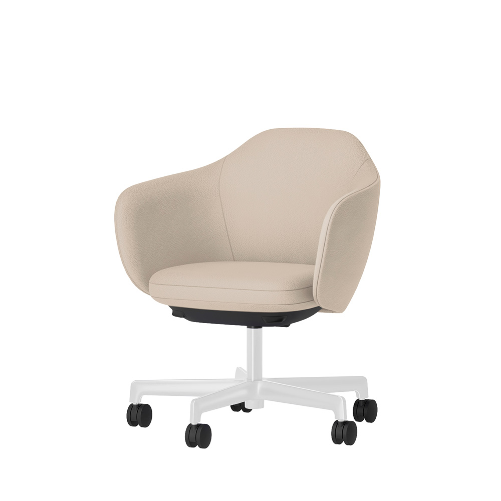 BIWA NST2KF-GT927 low-type  (ロータイプ ) 5本昇降脚 KF / Synthetic Leather ( Knoll - Prairie ) ナイロン双輪キャスター [ Leg: GT9/ Gloss White T | Seat : 20 / Stone ]