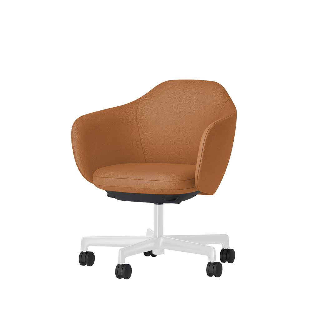 BIWA NST2KF-GT915 low-type  (ロータイプ ) 5本昇降脚 KF / Synthetic Leather ( Knoll - Prairie ) ナイロン双輪キャスター [ Leg: GT9/ Gloss White T | Seat : 27 / Alley ]