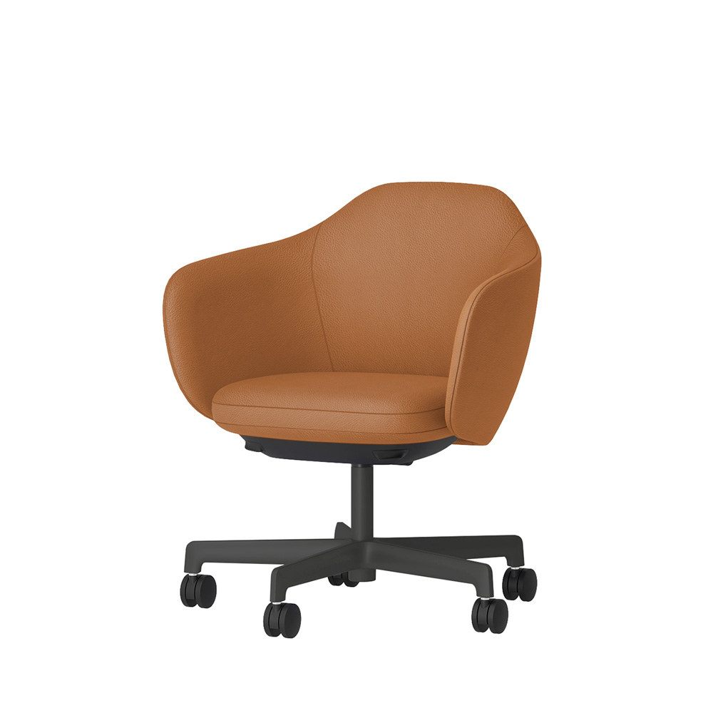 BIWA NST2KF-W215 low-type  (ロータイプ ) 5本昇降脚 KF / Synthetic Leather ( Knoll - Prairie ) ナイロン双輪キャスター [ Leg: W2/ Satin Off blacjk W | Seat : 27 / Alley ]