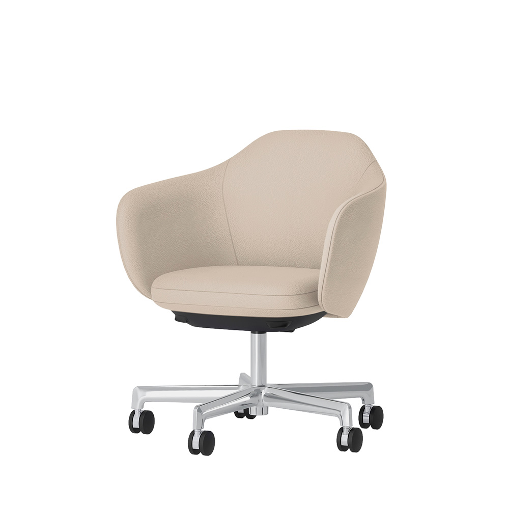 BIWA NST2KF-Z927 low-type  (ロータイプ ) 5本昇降脚 KF / Synthetic Leather ( Knoll - Prairie ) ナイロン双輪キャスター [ Leg: Z9/ Aliminium Mirror | Seat : 20 / Stone ]