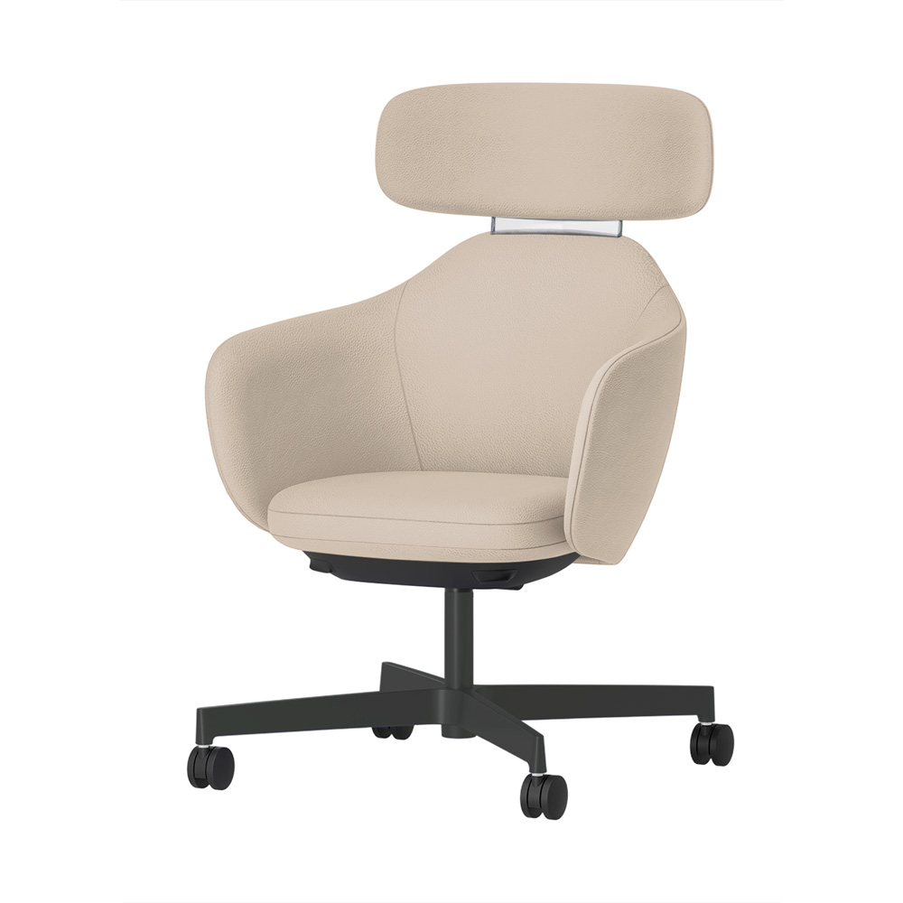 BIWA NST3KF-W220 high-type ( ハイタイプ ) 4本昇降脚 KF / Synthetic Leather ( Knoll - Prairie ) ナイロン双輪キャスター [ Leg: W2/ Satin Off blacjk W | Backlest&Seat : 20 / Stone ]