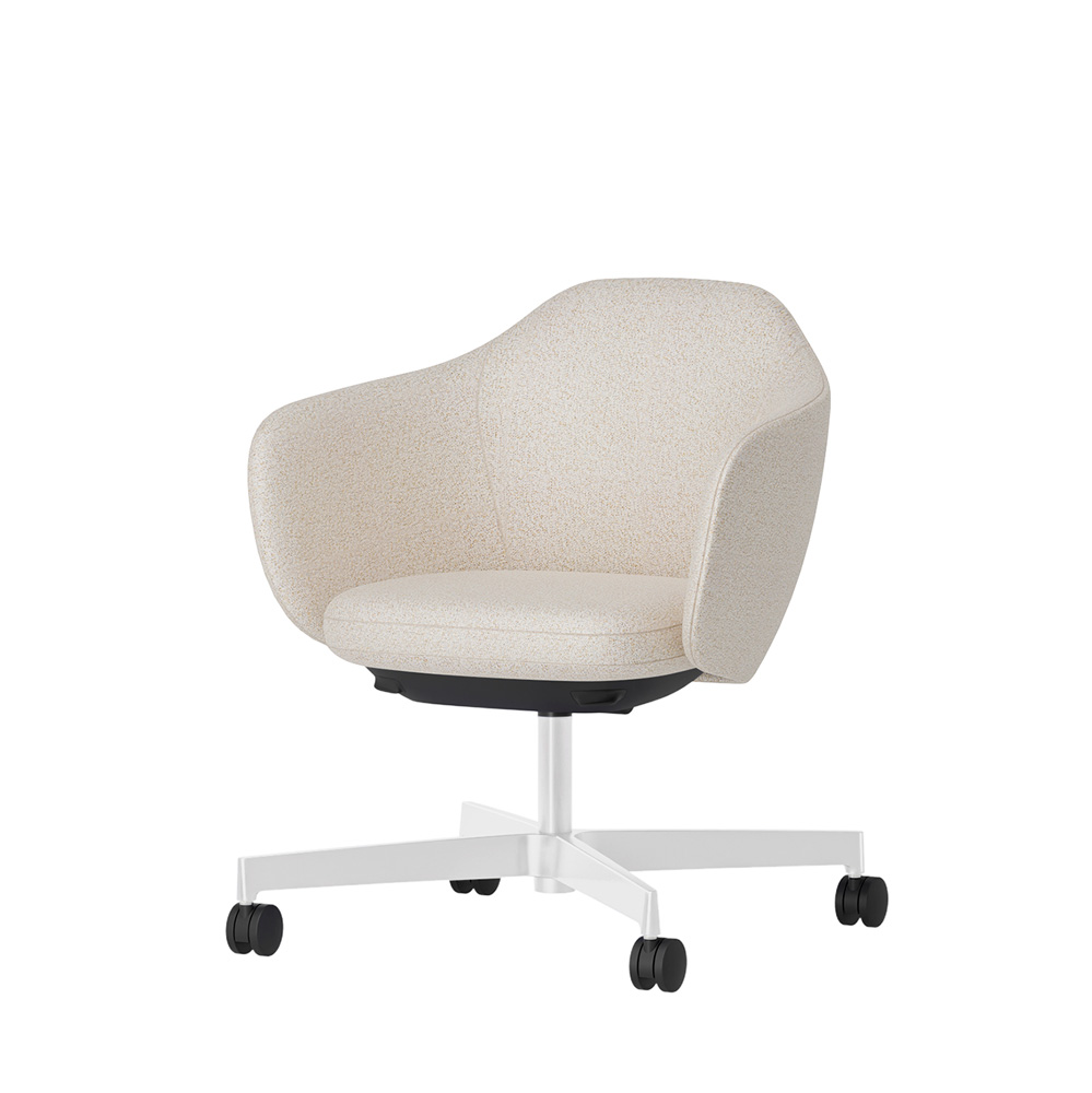 BIWA NST4CMM-GT1W2 low-type  (ロータイプ ) 4本昇降脚 CM / Fabric ( Sable ) ナイロン双輪キャスター [ Leg: GT9/ Gloss White T | Seat : H8 / Milky white ]