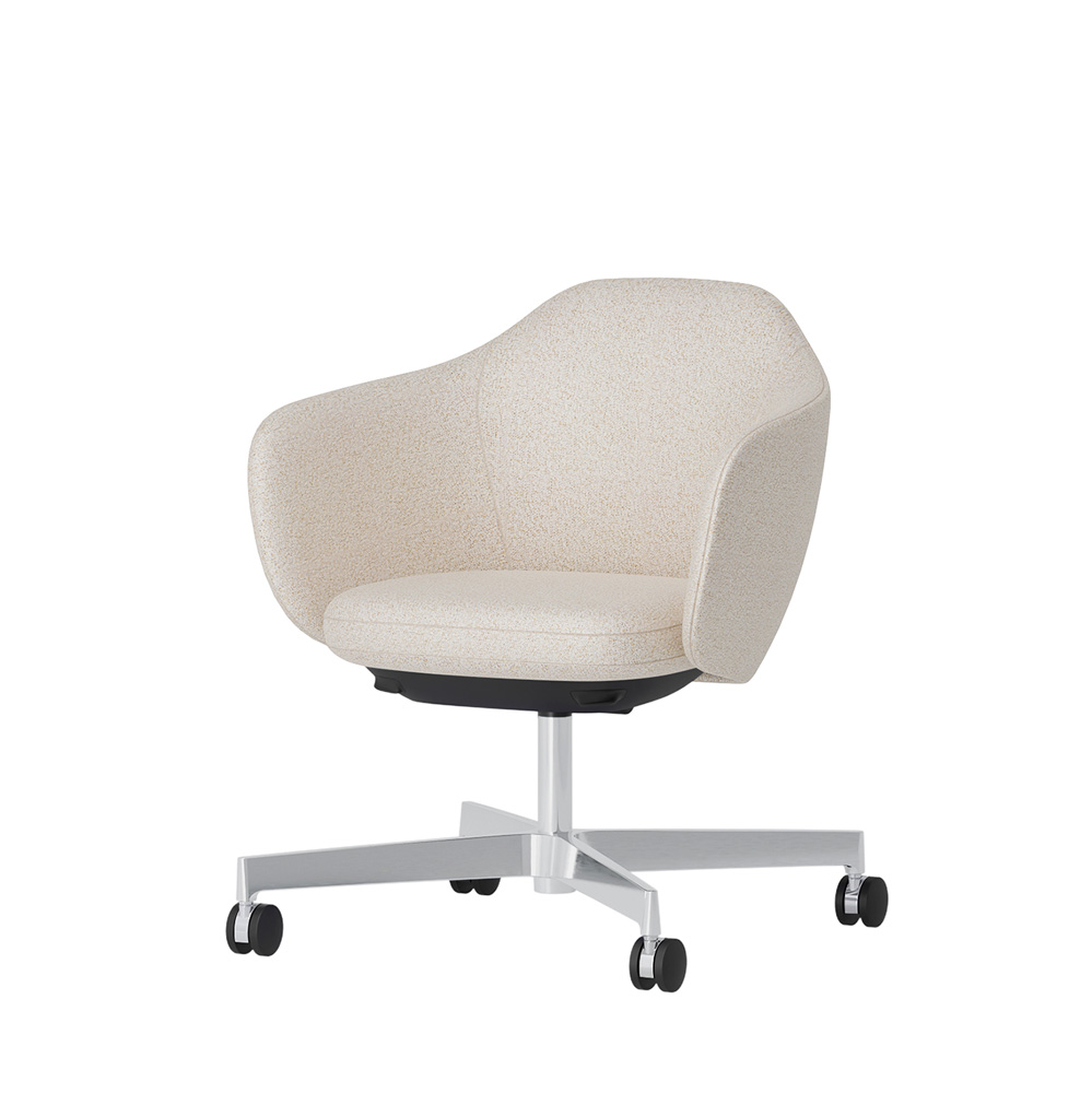 BIWA NST4CMM-GT9W2 low-type  (ロータイプ ) 4本昇降脚 CM / Fabric ( Sable ) ナイロン双輪キャスター [ Leg: Z9/ Aliminium Mirror | Seat : H8 / Milky white ]