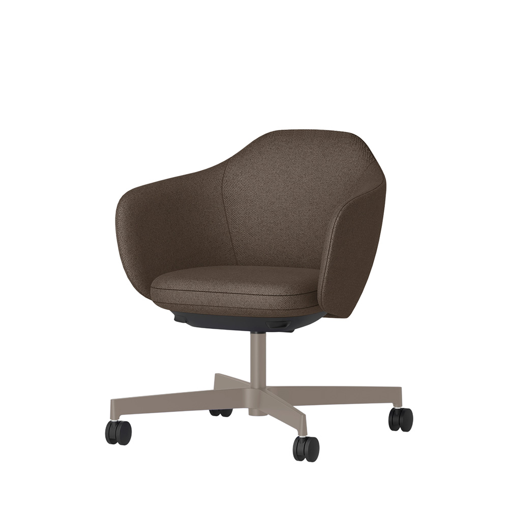 BIWA NST4KE-F512 low-type  (ロータイプ ) 4本昇降脚 KE / Fabric ( Knolll - Hourglass ) ナイロン双輪キャスター [ Leg: F5/ Satin Soft taupe | Seat : 22 / Mocha ]