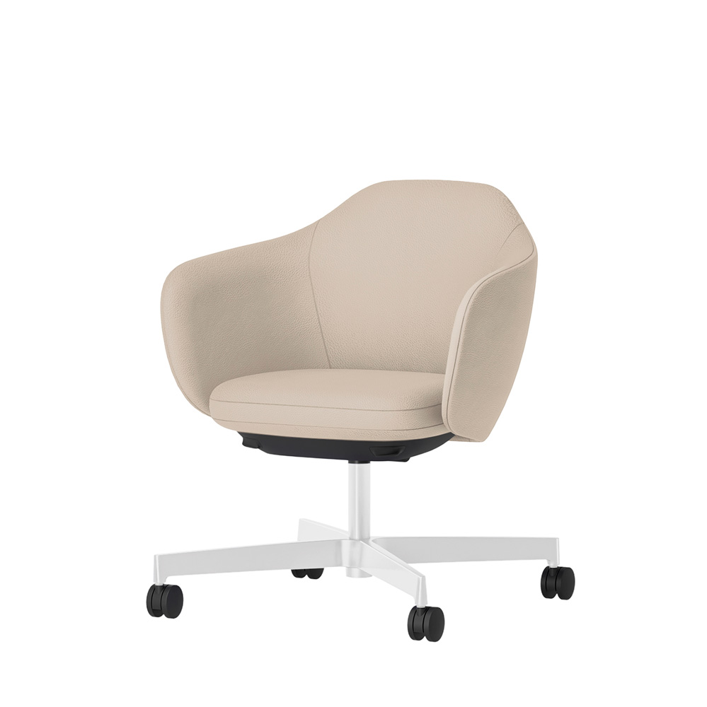 BIWA NST4KF-GT927 low-type  (ロータイプ ) 4本昇降脚 KF / Synthetic Leather ( Knoll - Prairie ) ナイロン双輪キャスター [ Leg: GT9/ Gloss White T | Seat : 20 / Stone ]