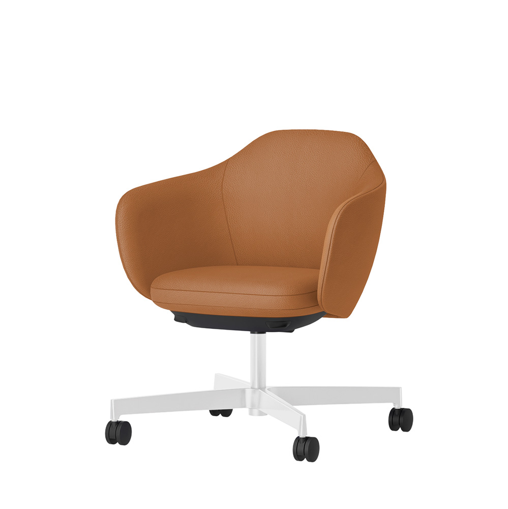 BIWA NST4KF-GT915 low-type  (ロータイプ ) 4本昇降脚 KF / Synthetic Leather ( Knoll - Prairie ) ナイロン双輪キャスター [ Leg: GT9/ Gloss White T | Seat : 27 / Alley ]