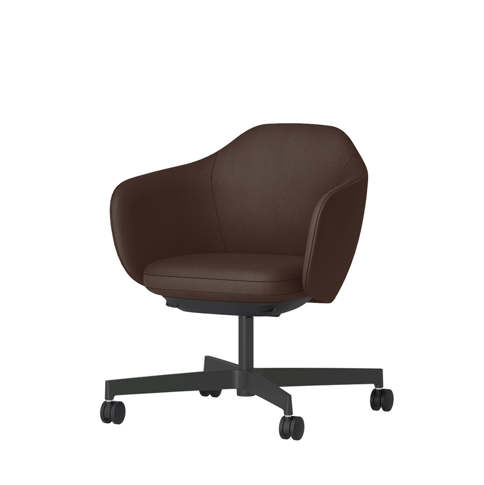 BIWA NST4KF-W218 low-type  (ロータイプ ) 4本昇降脚 KF / Synthetic Leather ( Knoll - Prairie ) ナイロン双輪キャスター [ Leg: W2/ Satin Off blacjk W | Seat : 15 / Caribou ]
