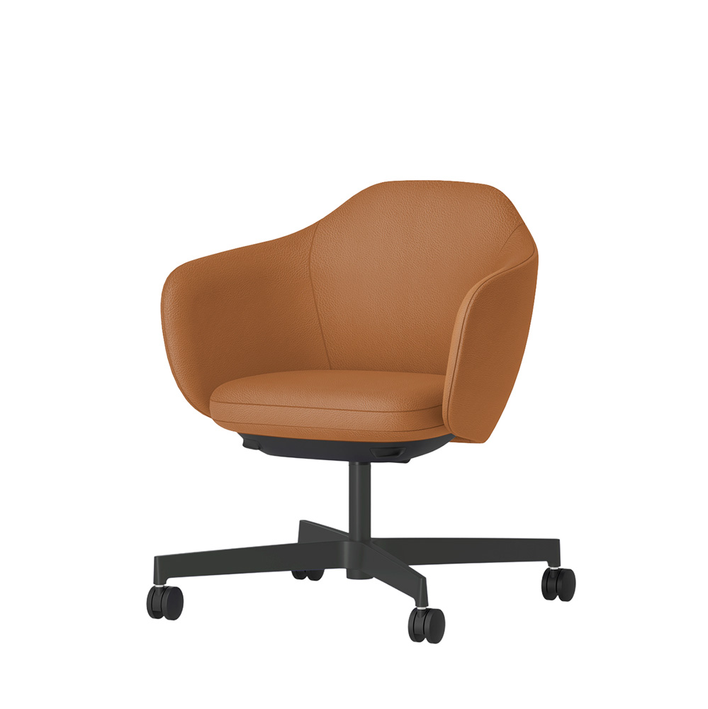 BIWA NST4KF-W215 low-type  (ロータイプ ) 4本昇降脚 KF / Synthetic Leather ( Knoll - Prairie ) ナイロン双輪キャスター [ Leg: W2/ Satin Off blacjk W | Seat : 27 / Alley ]