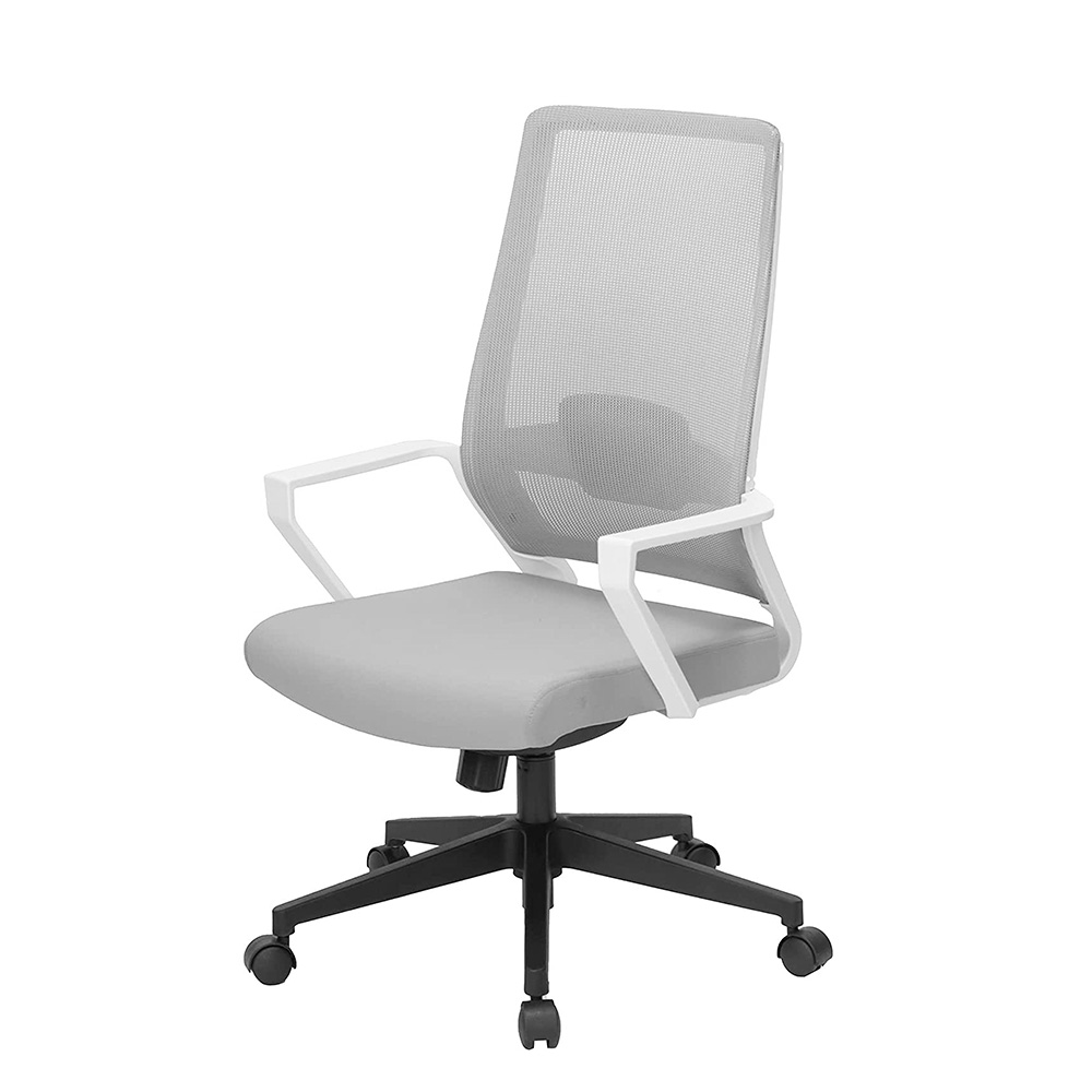 WAチェア YWA-WH-GRハイバック 固定肘 [ フレームカラー: ホワイト ・ 張地カラー: グレー ]