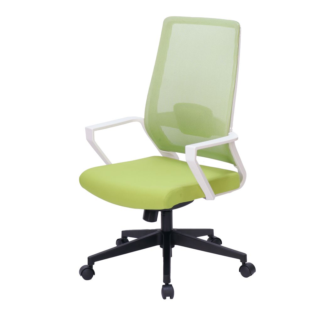 WAチェア YWA-WH-LGハイバック 固定肘 [ フレームカラー: ホワイト ・ 張地カラー: ライムグリーン ]