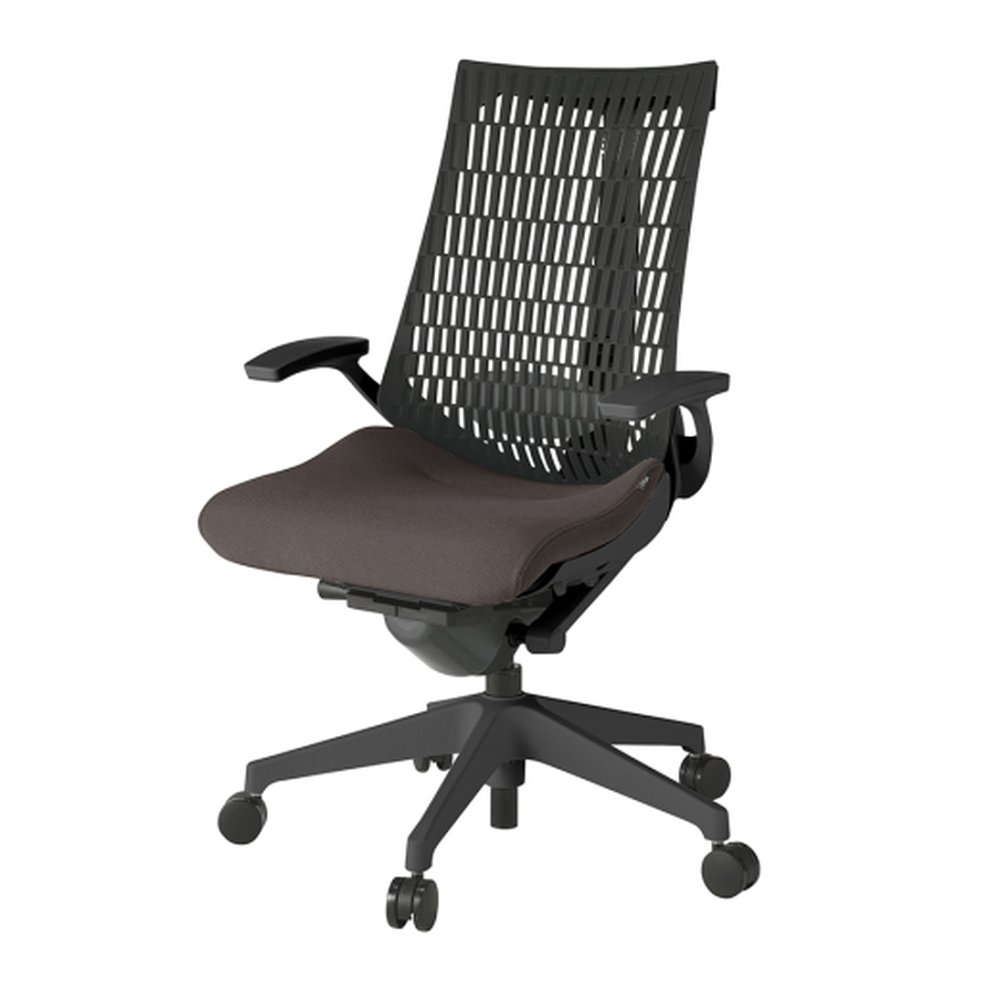 アクトチェア エラストマーバック KG425PS-MT1H2T1 固定肘 ランバーサポート付 ベースカラー：T1 樹脂脚 抵抗付ウレタン双輪キャスター ［座：H2/チョコレートブラウン×背：T1/ブラックT］