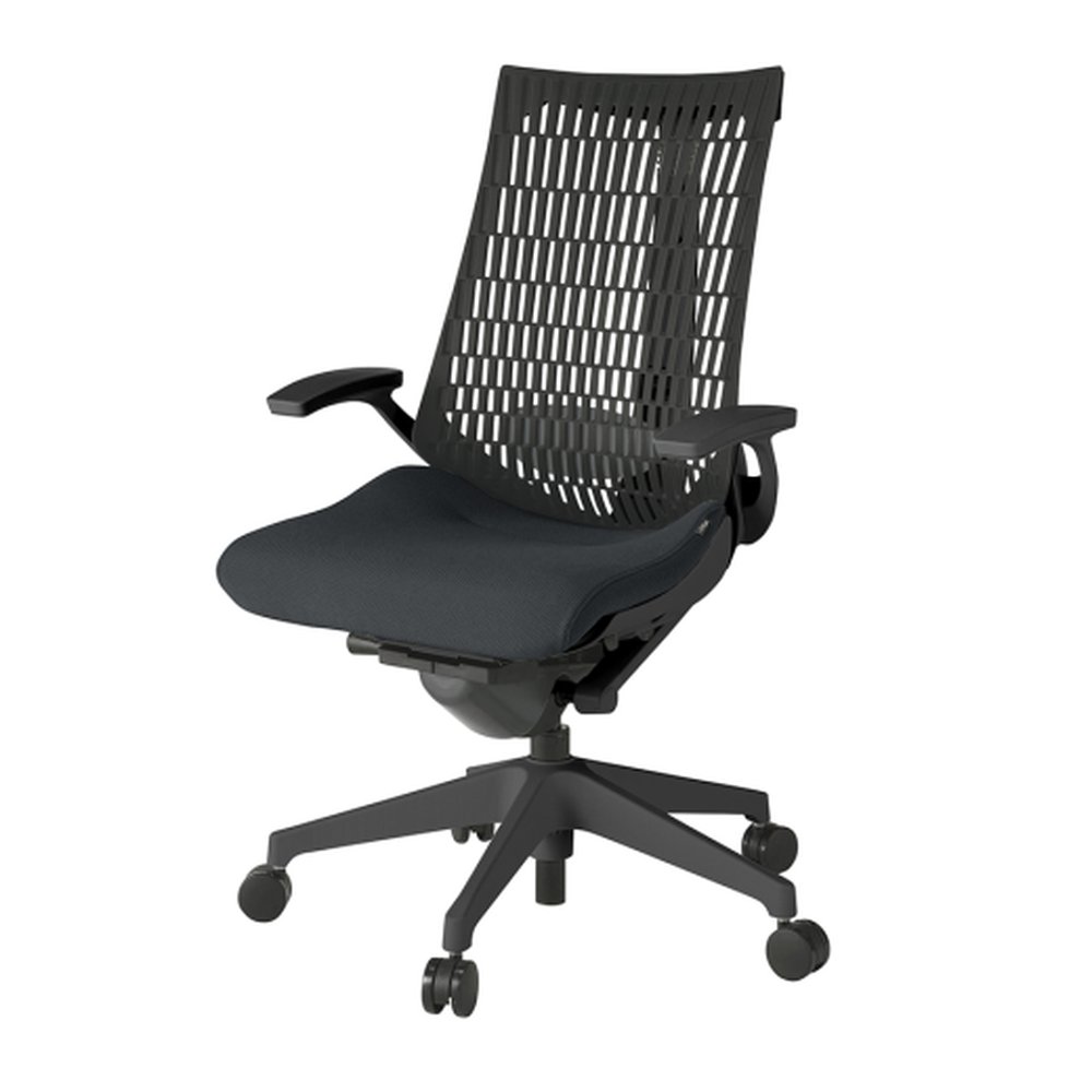 アクトチェア エラストマーバック KG425PS-MT1T1T1 固定肘 ランバーサポート付 ベースカラー：T1 樹脂脚 抵抗付ウレタン双輪キャスター ［座：T1/ブラックT×背：T1/ブラックT］
