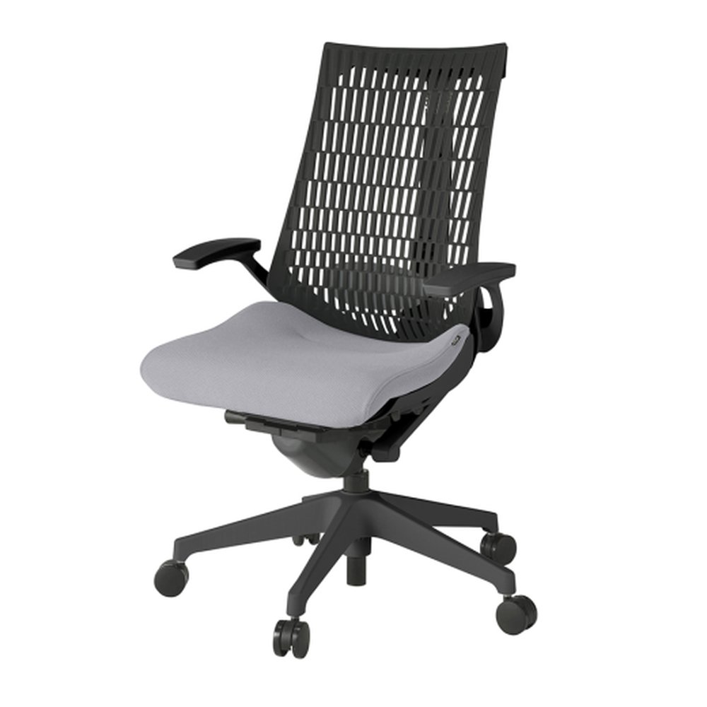 アクトチェア エラストマーバック KG425PS-MT1W6T1 固定肘 ランバーサポート付 ベースカラー：T1 樹脂脚 抵抗付ウレタン双輪キャスター ［座：W6/ライトグレーW×背：T1/ブラックT］