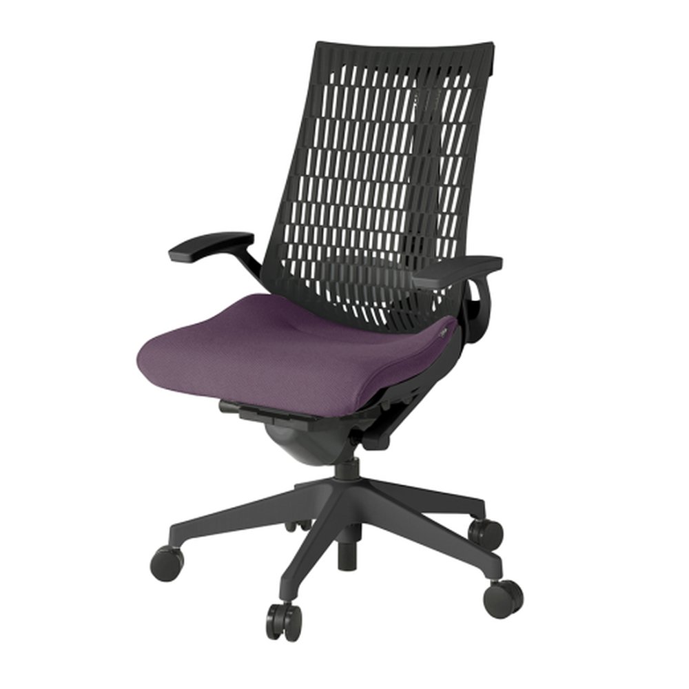アクトチェア エラストマーバック KG425PS-MT1X7T1 固定肘 ランバーサポート付 ベースカラー：T1 樹脂脚 抵抗付ウレタン双輪キャスター ［座：X7/プラムパープル/プラムパープル×背：T1/ブラックT］