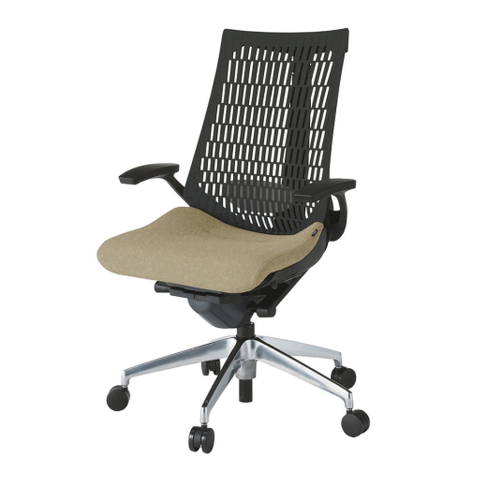 アクトチェア エラストマーバック KG425PS-MZTY3T1 固定肘 ランバーサポート付 ベースカラー：ZT アルミミラー脚 抵抗付ウレタン双輪キャスター ［座：Y3/サンドイエロー×背：T1/ブラックT］
