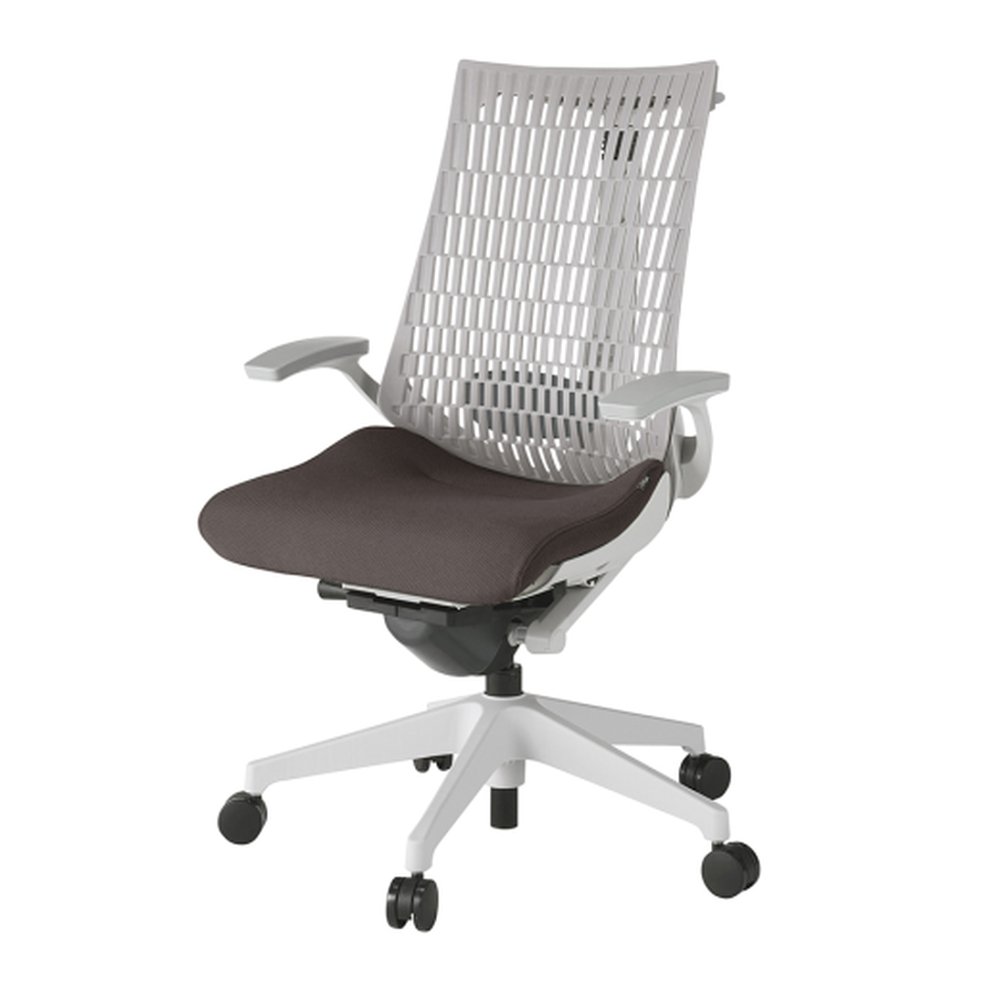 アクトチェア エラストマーバック KG425PSHMGNH2T6 固定肘 ハンガー ランバーサポート付 ベースカラー：GN 樹脂脚 抵抗付ウレタン双輪キャスター ［座：H2/チョコレートブラウン×背：T6/ライトグレーT］