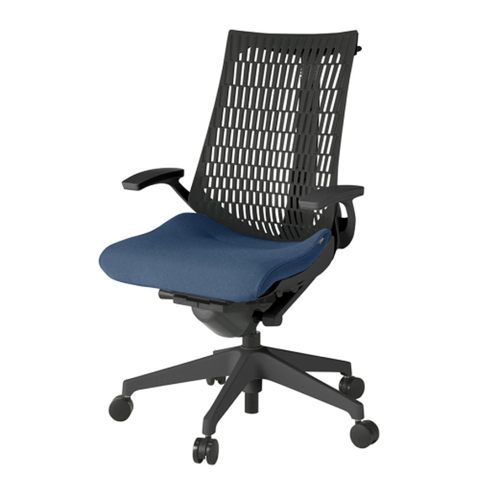 アクトチェア エラストマーバック KG445PSHMT1B2T1 固定肘 ハンガー ベースカラー：T1 樹脂脚 抵抗付ウレタン双輪キャスター ［座：B2/ネイビーブルー/ネイビーブルー×背：T1/ブラックT］
