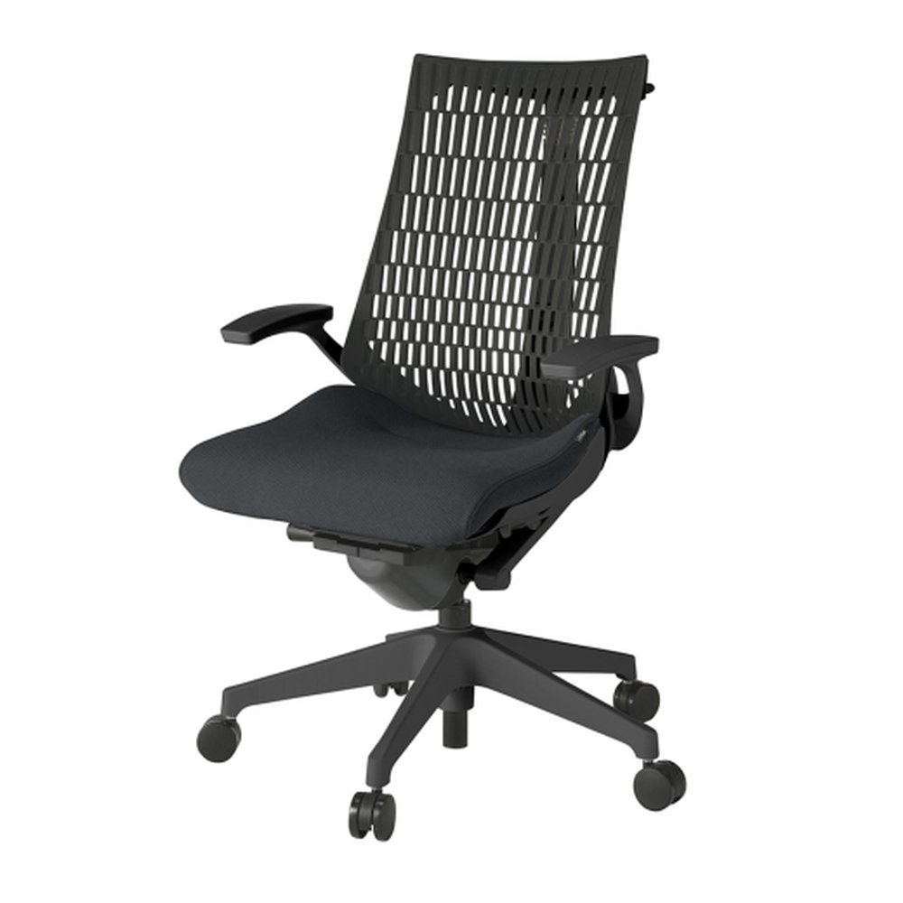 アクトチェア エラストマーバック KG445PSHMT1T1T1 固定肘 ハンガー ベースカラー：T1 樹脂脚 抵抗付ウレタン双輪キャスター ［座：T1/ブラックT×背：T1/ブラックT］