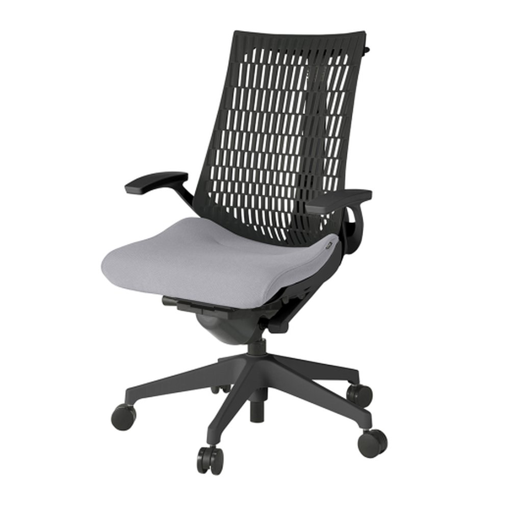 アクトチェア エラストマーバック KG445PSHMT1W6T1 固定肘 ハンガー ベースカラー：T1 樹脂脚 抵抗付ウレタン双輪キャスター ［座：W6/ライトグレーW×背：T1/ブラックT］