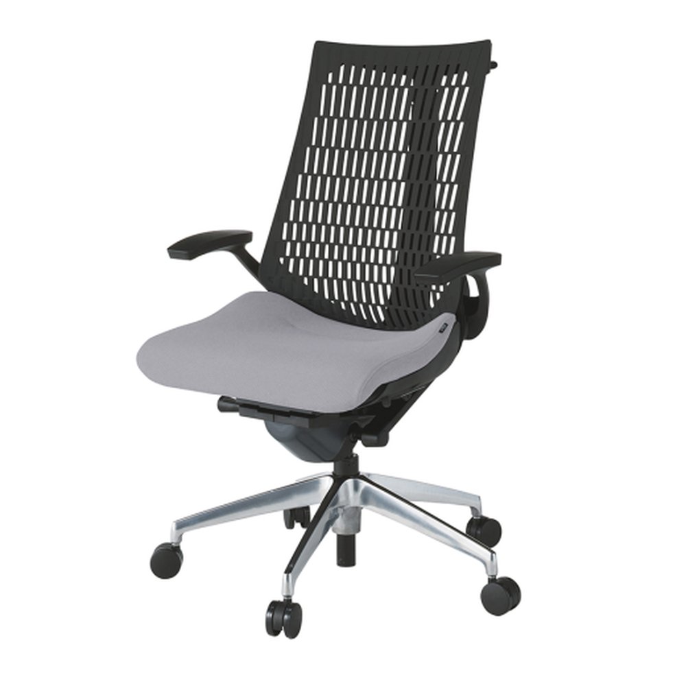 アクトチェア エラストマーバック KG445PSHMZTW6T1 固定肘 ハンガー ベースカラー：ZT アルミミラー脚 抵抗付ウレタン双輪キャスター ［座：W6/ライトグレーW×背：T1/ブラックT］