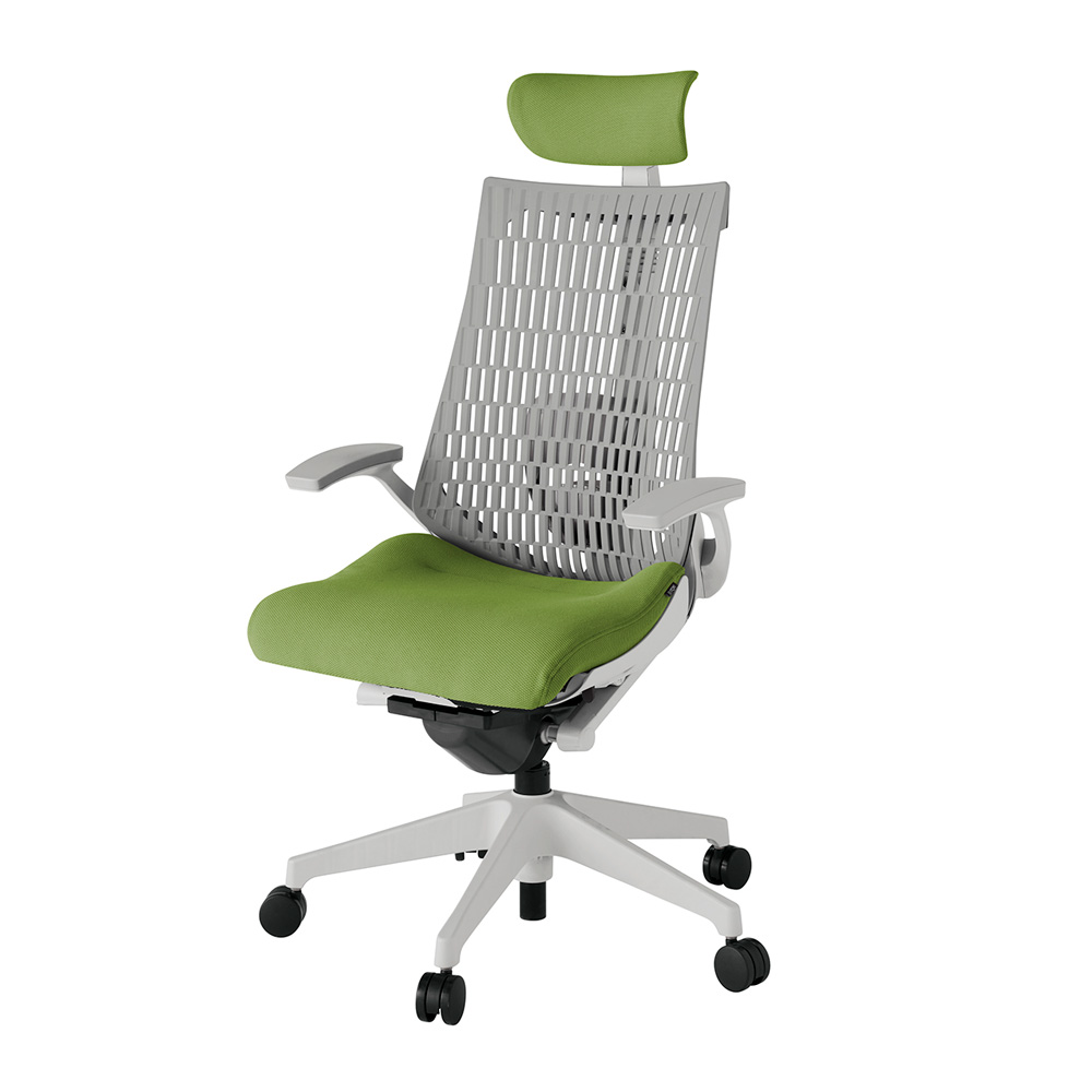 アクト2 KJ425PSEGNQ7T6 エラストマバック プレーン ランバーサポート 固定肘 ヘッドサポート ( クロス ) ナイロンキャスター[ ベースカラー: GN 張地カラー: Q7 / グラスグリーン  ]