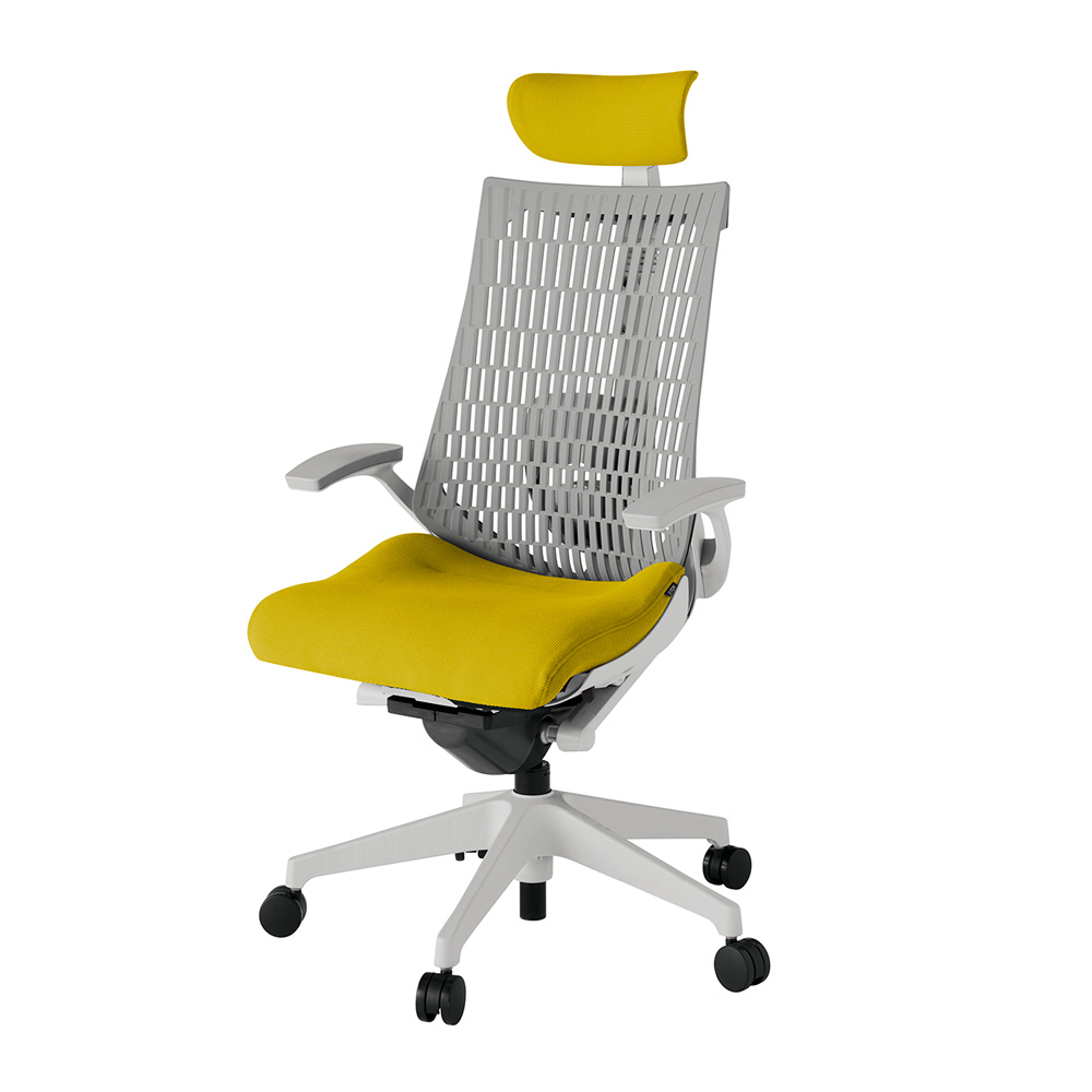 アクト2 KJ425PSEGNU5T6 エラストマバック プレーン ランバーサポート 固定肘 ヘッドサポート ( クロス ) ナイロンキャスター[ ベースカラー: GN 張地カラー: U5 / ストロングイエロー  ]